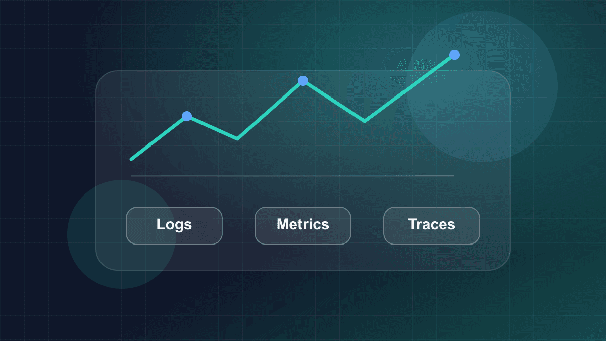 Illustration of logs, metrics, traces, and alerts feeding an observability dashboard